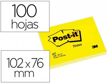 BLOC DE NOTAS ADHESIVAS QUITA Y PON POST-IT 76X102 MM CON 100 HOJAS 657