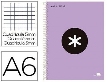 Cuaderno espiral liderpapel a6 micro antartik tapa forrada100h 100 gr cuadro 5mm 4 bandacolor lila l