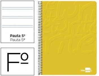 Cuaderno espiral liderpapel folio write tapa blanda 80h 60gr pauta 2,5 mm con margen color amarillo