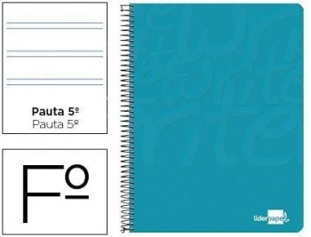 Cuaderno espiral liderpapel folio write tapa blanda 80h 60gr pauta 2,5 mm con margen color turquesa