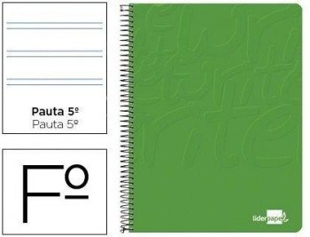 Cuaderno espiral liderpapel folio write tapa blanda 80h 60gr pauta 2,5 mm con margen color verde