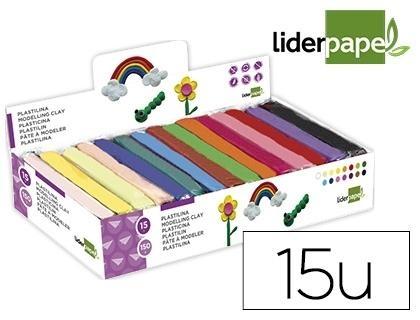 Plastilina liderpapel en barras de 150 gramos - caja de 15 unidades colores surtidos