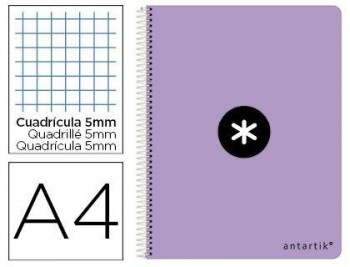 Cuaderno espiral liderpapel a4 antartik tapa dura 80h 100 gr cuadro 5mm color lila