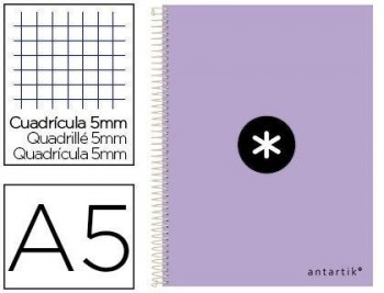 Cuaderno espiral liderpapel a5 antartik tapa dura 80h 100 gr cuadro 5mm color lila