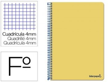 Cuaderno espiral liderpapel folio smart tapa blanda 80h 60gr cuadro 4mm con margen color amarillo