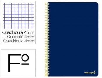 Cuaderno espiral liderpapel folio smart tapa blanda 80h 60gr cuadro 4mm con margen color azul oscuro