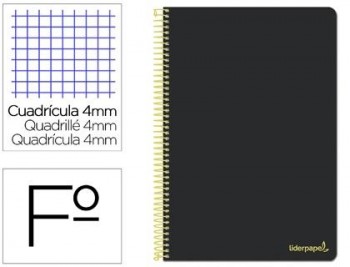 Cuaderno espiral liderpapel folio smart tapa blanda 80h 60gr cuadro 4mm con margen color negro