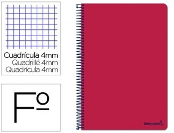 Cuaderno espiral liderpapel folio smart tapa blanda 80h 60gr cuadro 4mm con margen color rojo