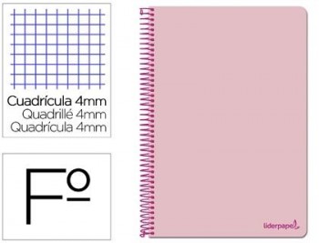 Cuaderno espiral liderpapel folio smart tapa blanda 80h 60gr cuadro 4mm con margen color rosa