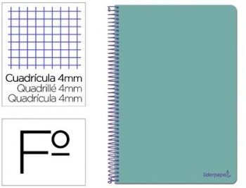 Cuaderno espiral liderpapel folio smart tapa blanda 80h 60gr cuadro 4mm con margen color turquesa