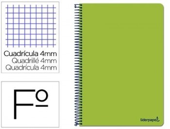 Cuaderno espiral liderpapel folio smart tapa blanda 80h 60gr cuadro 4mm con margen color verde