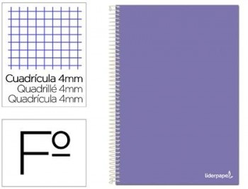 Cuaderno espiral liderpapel folio smart tapa blanda 80h 60gr cuadro 4mm con margen color violeta