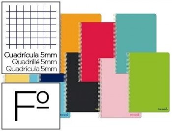 Cuaderno espiral liderpapel folio smart tapa blanda 80h 60gr cuadro 5 mm con margen colores surtidos