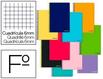 Cuaderno espiral liderpapel folio smart tapa blanda 80h 60gr cuadro 6 mm con margen colores surtidos