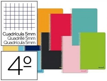 Cuaderno espiral liderpapel cuarto smart tapa blanda 80h 60gr cuadro 5mm con margen colores surtidos