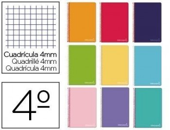 Cuaderno espiral liderpapel cuarto witty tapa dura 80h 75gr cuadro 4mm con margen colores surtidos