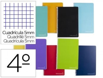 Cuaderno espiral liderpapel cuarto witty tapa dura 80h 75gr cuadro 5mm con margen colores surtidos