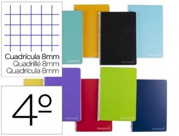 Cuaderno espiral liderpapel cuarto witty tapa dura 80h 75gr cuadro 8mm con margen colores surtidos