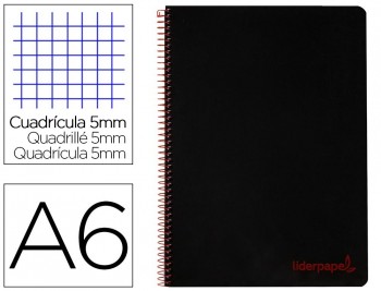 CUADERNO ESPIRAL LIDERPAPEL A6 MICRO WONDER TAPA PLASTICO 120H 90 GR CUADRO 5MM 4 BANDAS COLOR NEGRO