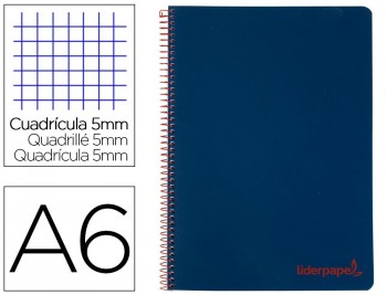 CUADERNO ESPIRAL LIDERPAPEL A6 MICRO WONDER TAPA PLASTICO 120H 90 GR CUADRO 5MM 4 BANDAS COLOR AZUL 