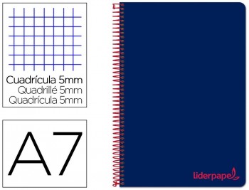 CUADERNO ESPIRAL LIDERPAPEL A7 MICRO WONDER TAPA PLASTICO 100H 90 GR CUADRO 5MM 4 BANDAS COLOR AZUL 