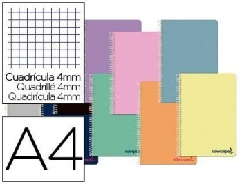 Cuaderno espiral liderpapel a4 wonder tapa plastico 80h 90gr cuadro 4mm con margen colores surtidos