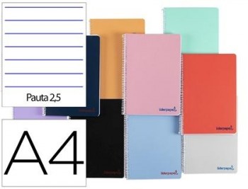 Cuaderno espiral liderpapel a4 wonder tapa plastico 80h 90gr pauta estrecha 2,5mm con margen colores