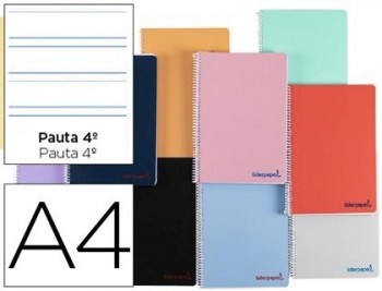 Cuaderno espiral liderpapel a4 wonder tapa plastico 80h 90gr pauta ancha 3,5mm con margen colores su