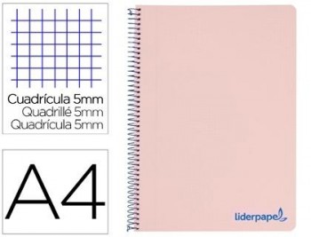 Cuaderno espiral liderpapel a4 micro wonder tapa plastico 120h 90 gr cuadro 5 mm 5 bandas 4 taladros