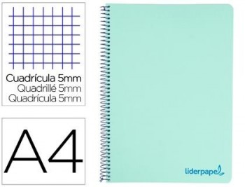 Cuaderno espiral liderpapel a4 micro wonder tapa plastico 120h 90 gr cuadro 5 mm 5 bandas 4 taladros