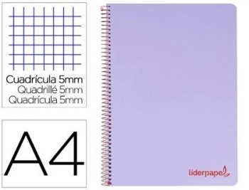 Cuaderno espiral liderpapel a4 micro wonder tapa plastico 120h 90 gr cuadro 5 mm 5 banda4 taladros c