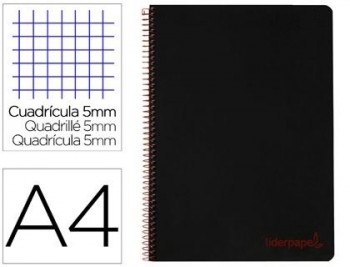 Cuaderno espiral liderpapel a4 micro wonder tapa plastico 120h 90 gr cuadro 5 mm 5 bandas 4 taladros