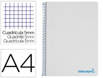 Cuaderno espiral liderpapel a4 micro wonder tapa plastico 120h 90 gr cuadro 5 mm 5 bandas 4 taladros