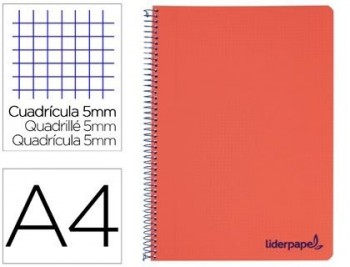 Cuaderno espiral liderpapel a4 micro wonder tapa plastico 120h 90 gr cuadro 5 mm 5 bandas 4 taladros