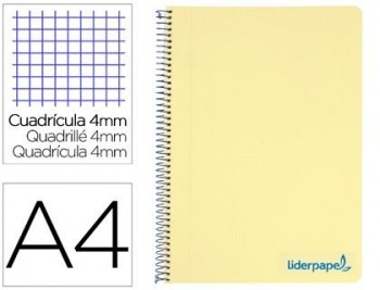 Cuaderno espiral liderpapel a4 wonder tapa plastico 80h 90gr cuadro 4mm con margen color amarillo