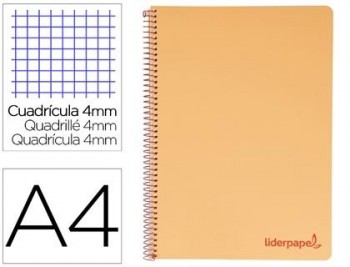 Cuaderno espiral liderpapel a4 wonder tapa plastico 80h 90gr cuadro 4mm con margen color naranja