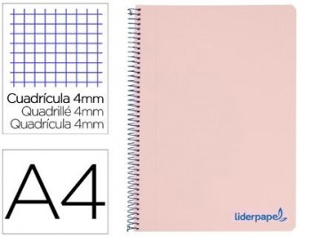 Cuaderno espiral liderpapel a4 wonder tapa plastico 80h 90gr cuadro 4mm con margen color rosa