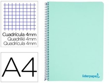 Cuaderno espiral liderpapel a4 wonder tapa plastico 80h 90gr cuadro 4mm con margen color verde