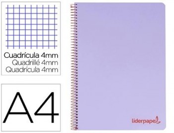 Cuaderno espiral liderpapel a4 wonder tapa plastico 80h 90gr cuadro 4mm con margen color violeta