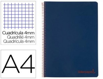 Cuaderno espiral liderpapel a4 wonder tapa plastico 80h 90gr cuadro 4mm con margen color azul marino