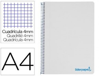 Cuaderno espiral liderpapel a4 wonder tapa plastico 80h 90gr cuadro 4mm con margen color gris