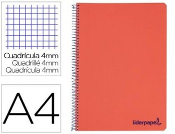 Cuaderno espiral liderpapel a4 wonder tapa plastico 80h 90gr cuadro 4mm con margen color rojo