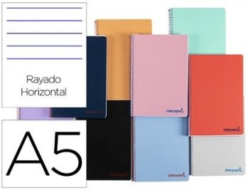 Cuaderno espiral liderpapel a5 wonder tapa plastico 80h 90g rayado horizontal con margen colores sur