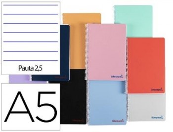 Cuaderno espiral liderpapel a5 wonder tapa plastico 80h 90g pauta estrecha 2,5mm con margen colores 