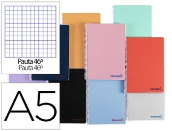 Cuaderno espiral liderpapel a5 wonder tapa plastico 80h 90g rayado n.46 colores surtidos