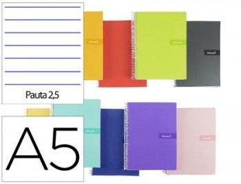 Cuaderno espiral liderpapel a5 crafty tapa forrada 80h 90 gr pauta estrecha 2,5mm con margen colores