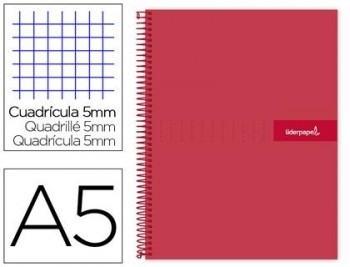 Cuaderno espiral liderpapel a5 micro crafty tapa forrada 120h 90 gr cuadro 5mm 5 bandas6 taladros co