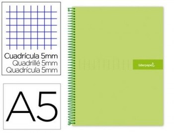 Cuaderno espiral liderpapel a5 micro crafty tapa forrada 120h 90 gr cuadro 5mm 5 bandas6 taladros co