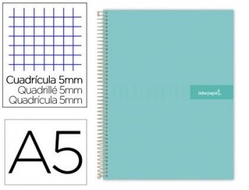 Cuaderno espiral liderpapel a5 micro crafty tapa forrada 120h 90 gr cuadro 5mm 5 bandas6 taladros co