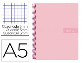 Cuaderno espiral liderpapel a5 micro crafty tapa forrada 120h 90 gr cuadro 5mm 5 bandas6 taladros co